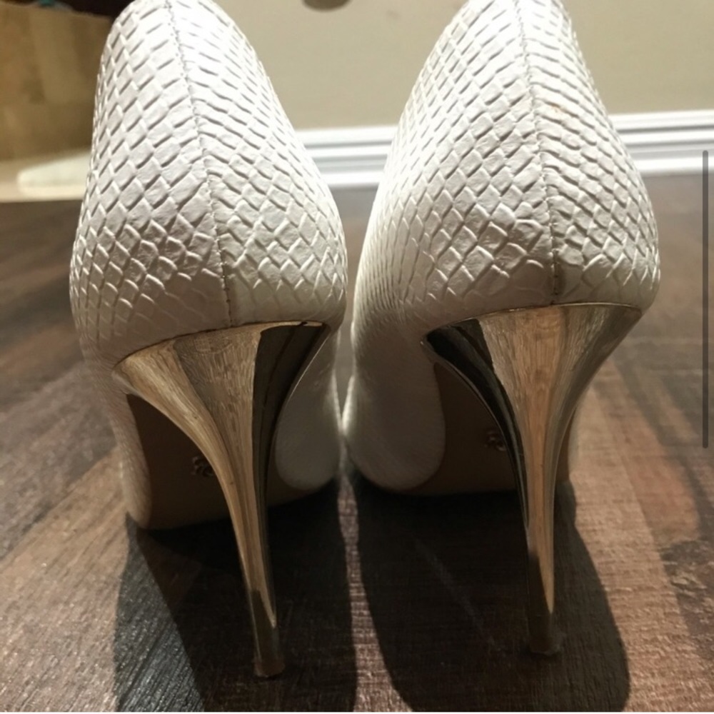 Faux Snakeskin White Pumps